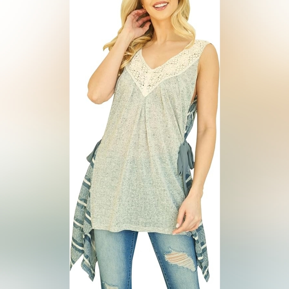 Ryu  Beautifully Unique Sleeveless Top with Side Lace & Tie Detail